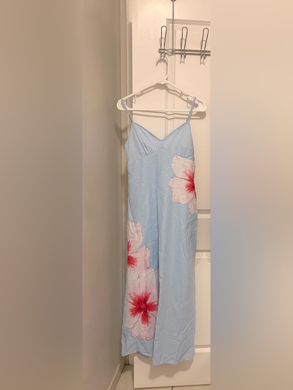 Light Blue Floral Spaghetti Strap Dress